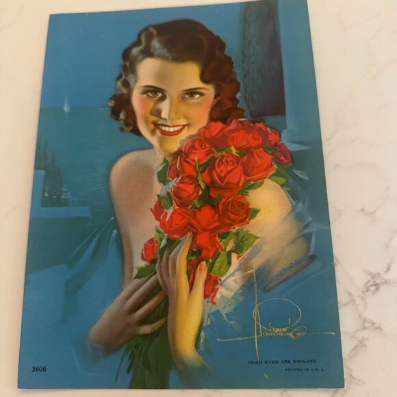 Vintage Boudoir Calendar Art Print "Irish Eyes Are Smiling" by Rolf Armstrong - Picture 1 of 5
